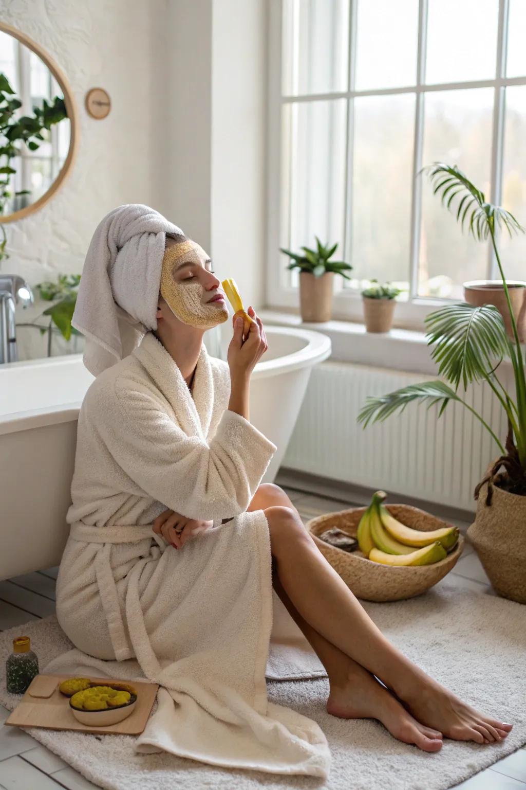 A banana and nectar skin wrap refreshes and hydrates the skin.
