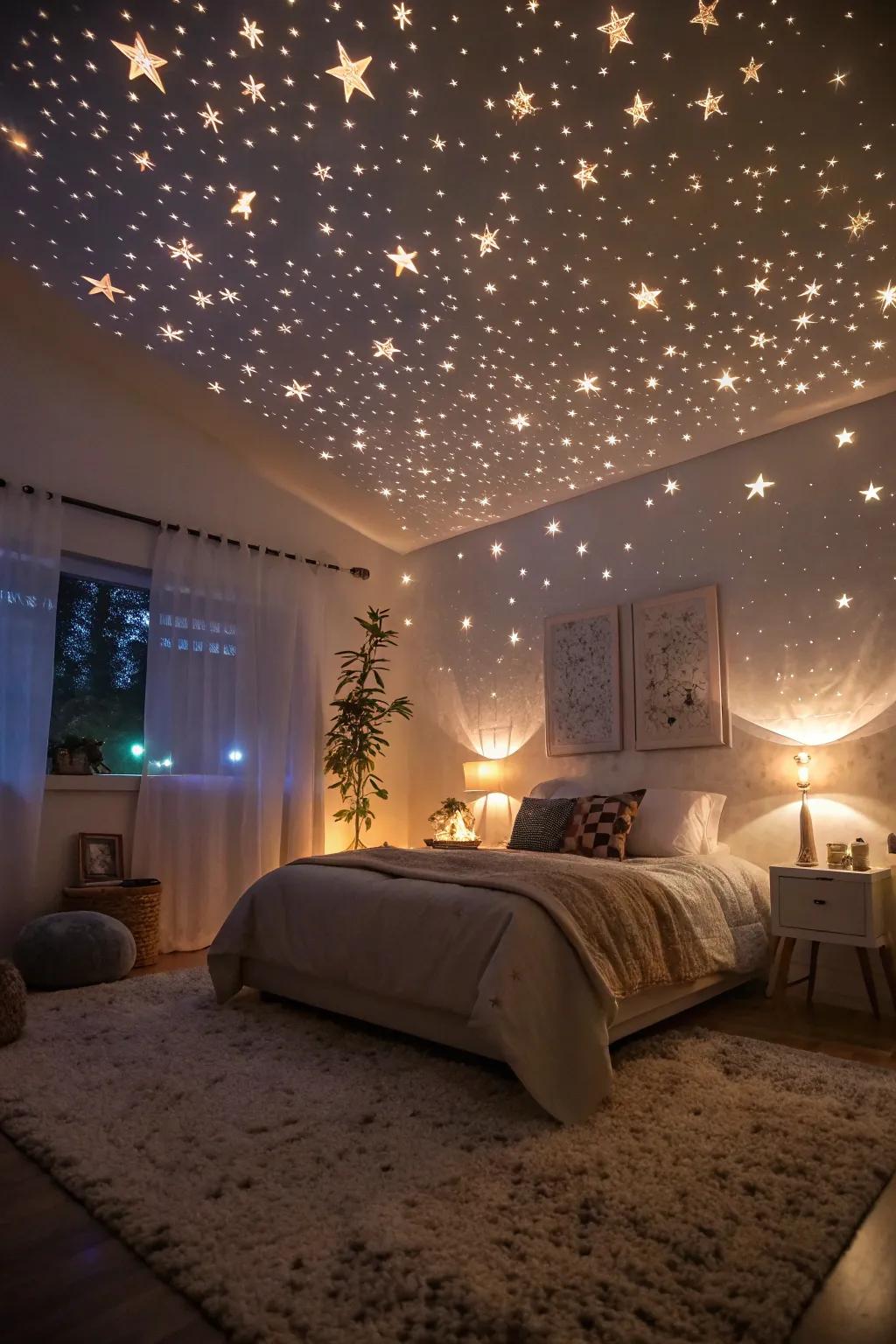 A mesmerizing starry ceiling created by an LED projector.