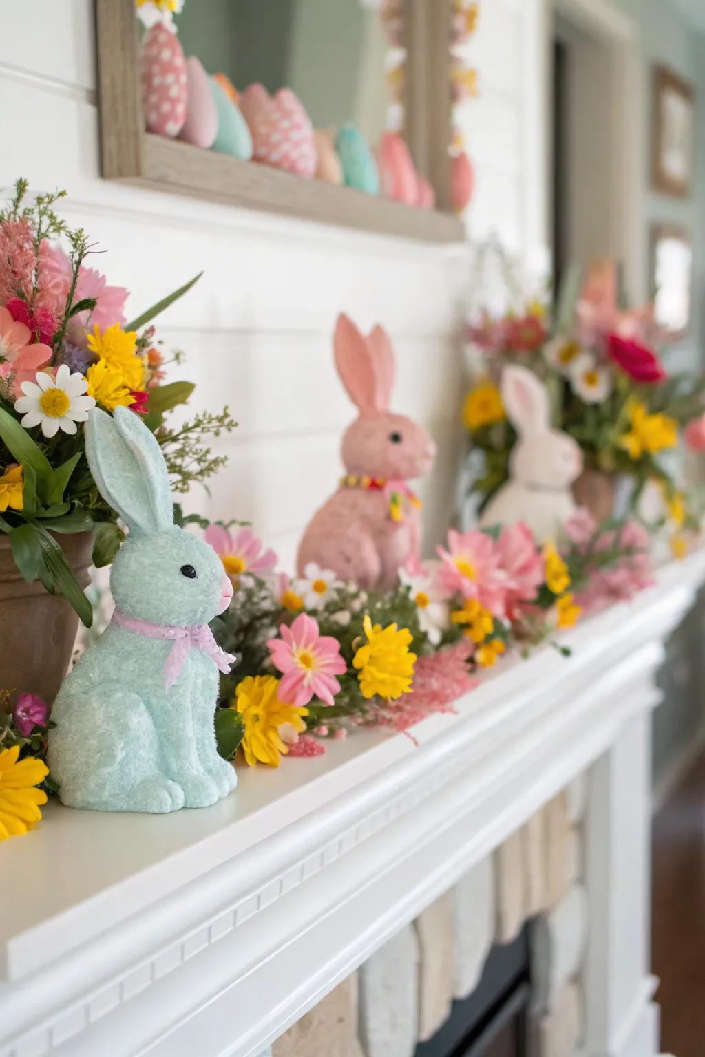 Rabbit decor infuses a whimsical element into spring arrangements.