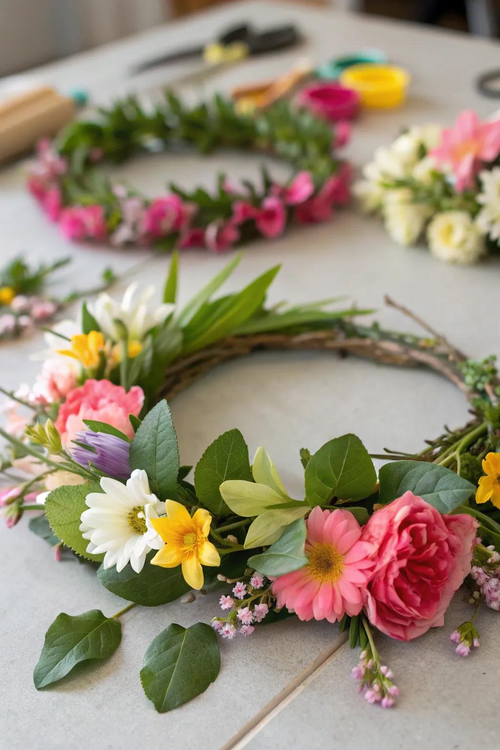 Individual bloom crowns add a whimsical touch to any spring get-together.