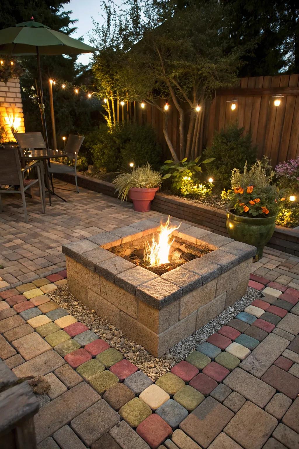 Pavers add texture and style to this welcoming hearth space.