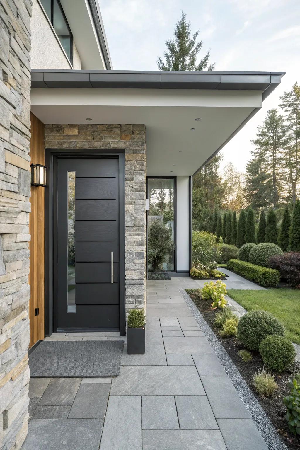 Streamlined stone panels give your front door a modern edge.
