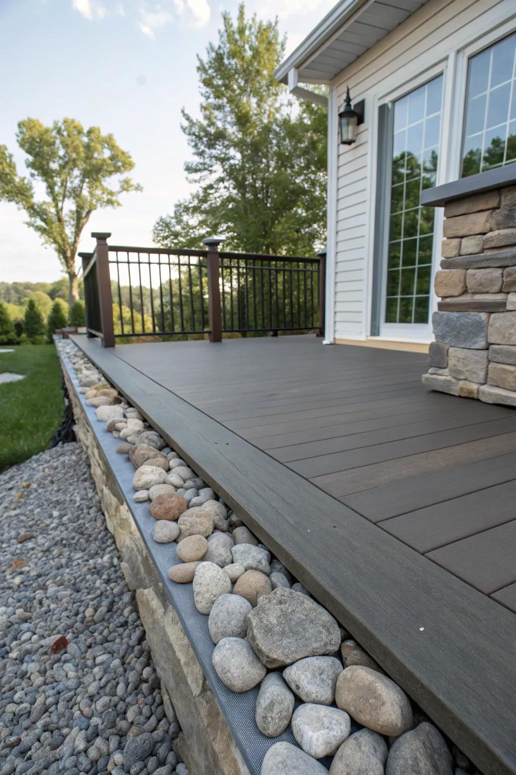 A striking blend of seamless and textured rock trim, enriching the deck's depth.