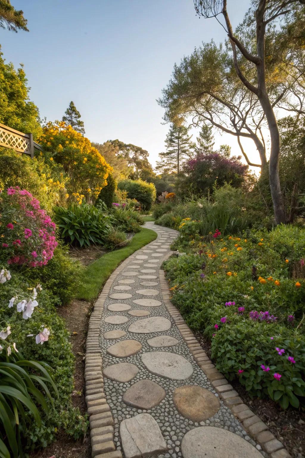 A textured and welcoming stone pathway through the garden.