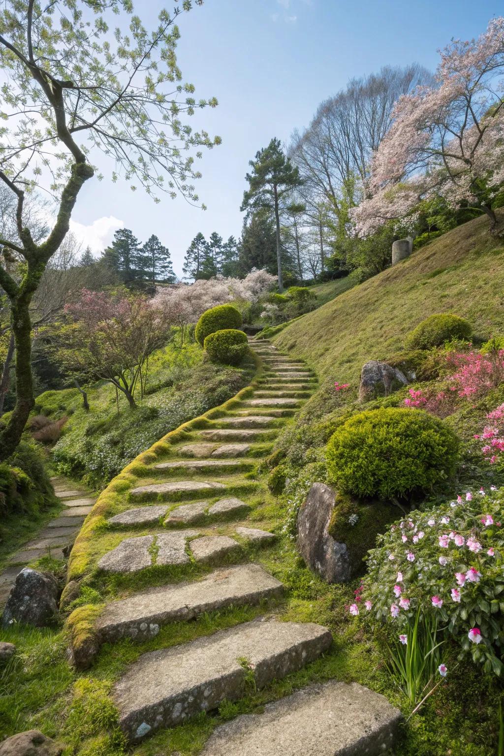 Curved whimsical stone steps