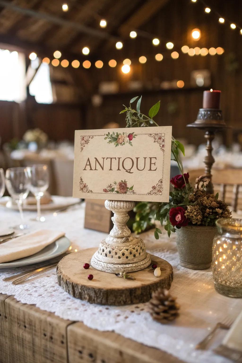 Vintage table names convey an enduring sophistication to your gathering.