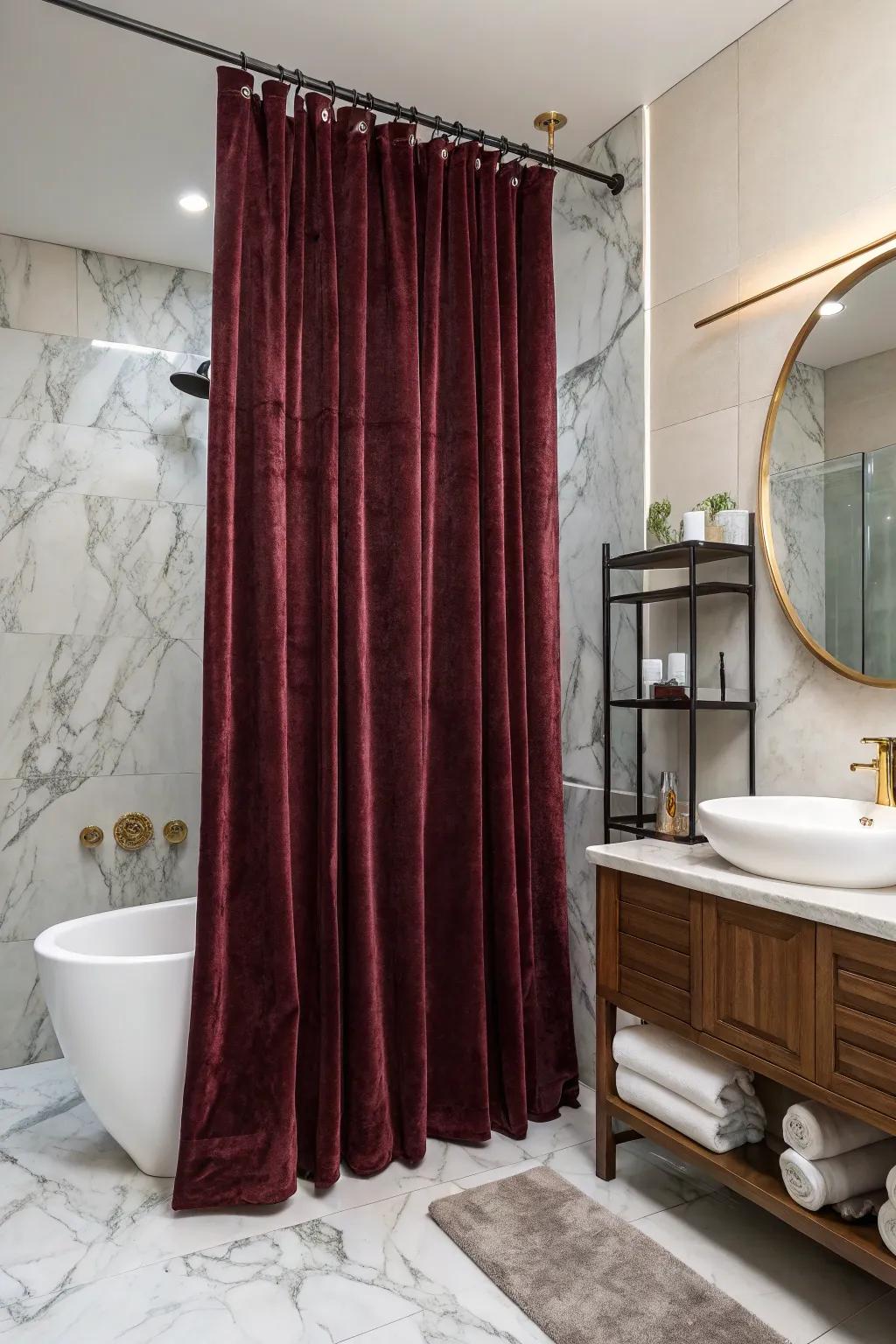 Sumptuous fabrics like velvet can transform your bathroom into a lavish sanctuary.