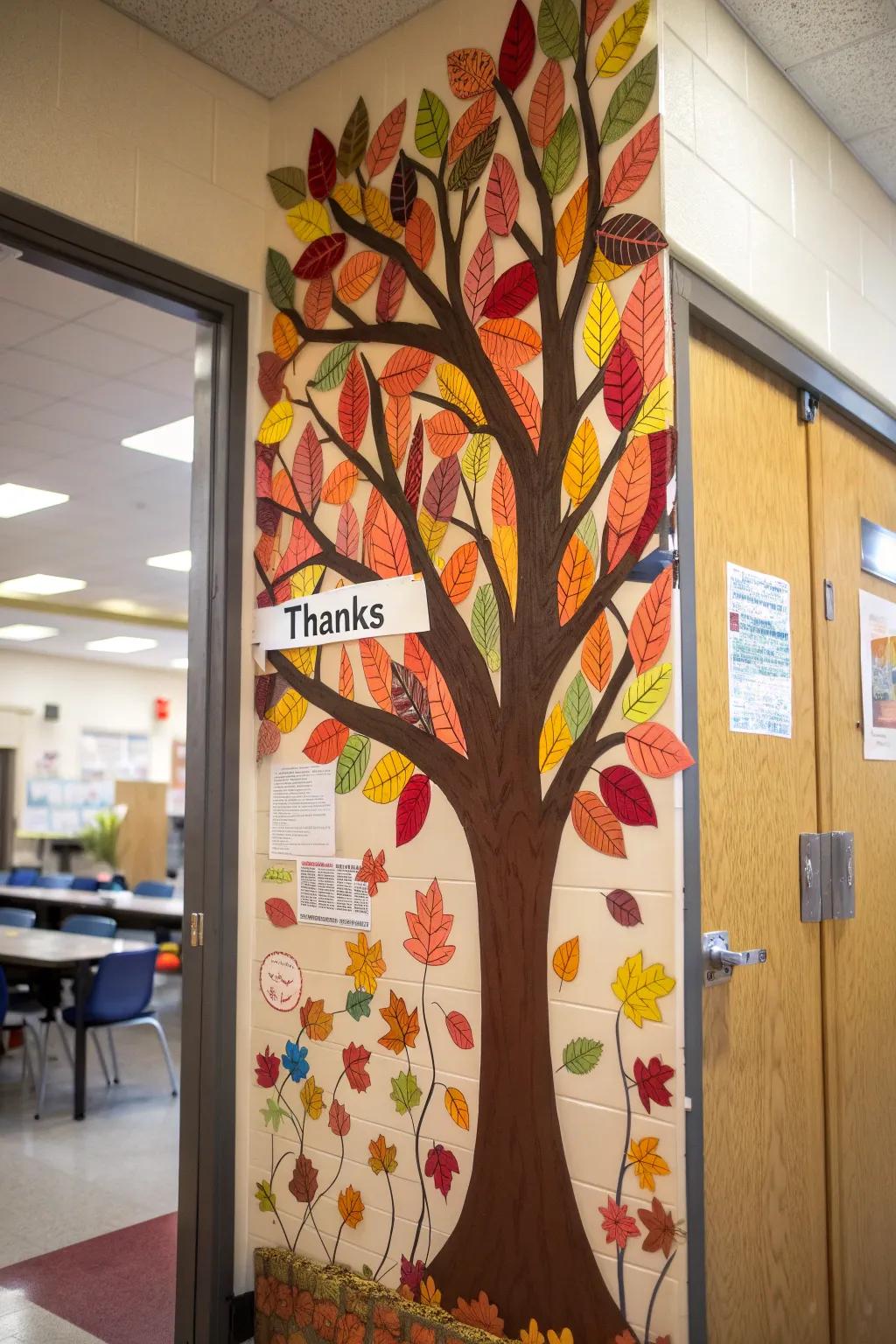 A Tree of Thanks entrance display, highlighting each student’s grateful sentiments.
