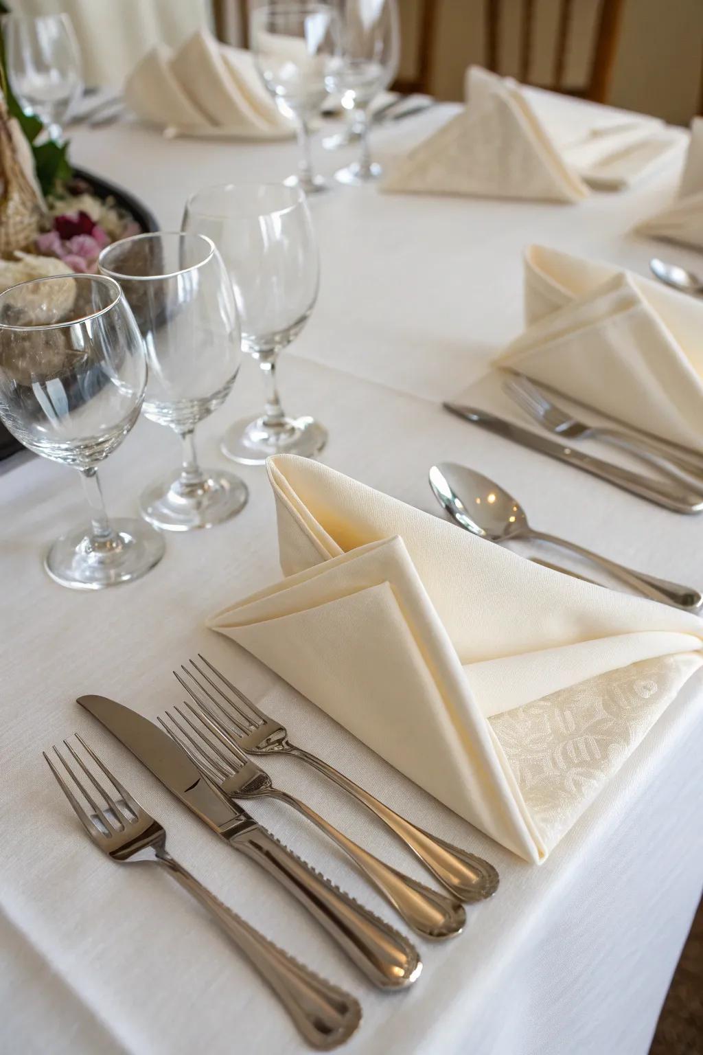 The silverware sleeve fold maintains your table's style and organization.