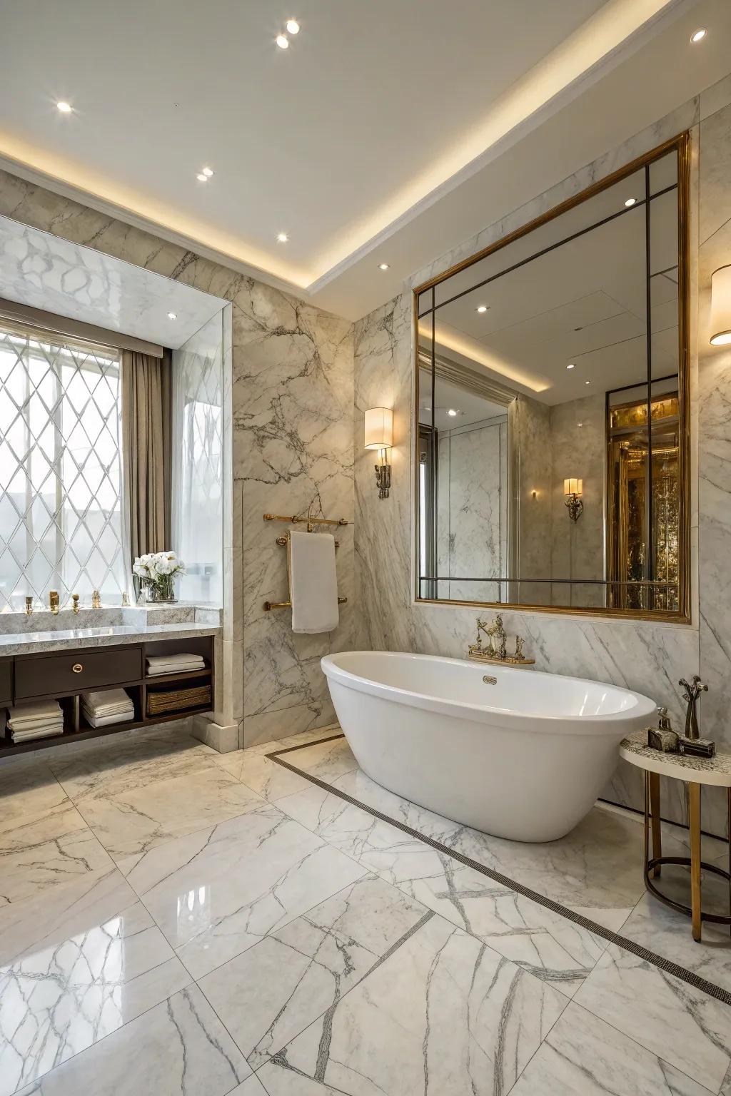 Marble tiles deliver a sophisticated and refined touch to any bathtub setting.