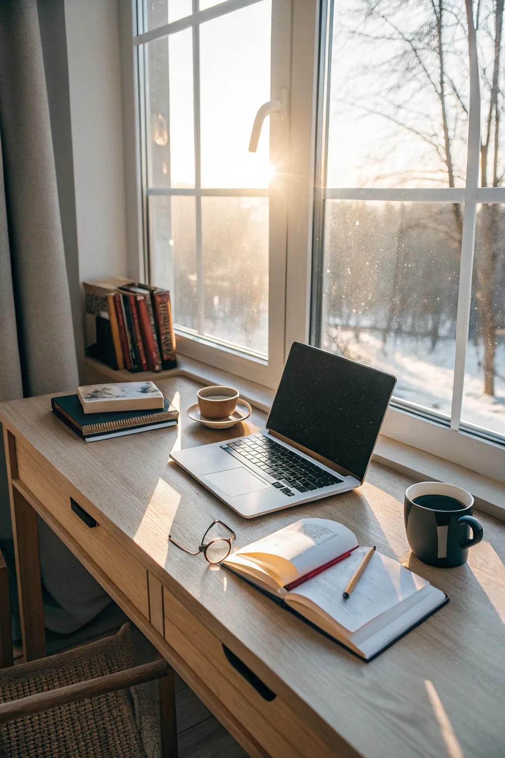 Sunlight betters the workspace and lessens eye fatigue.