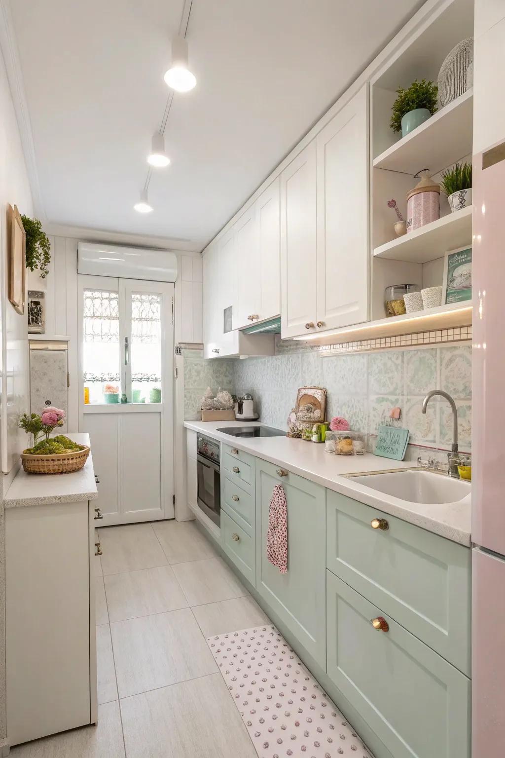 Light colors give a small kitchen an airy and expansive feel.