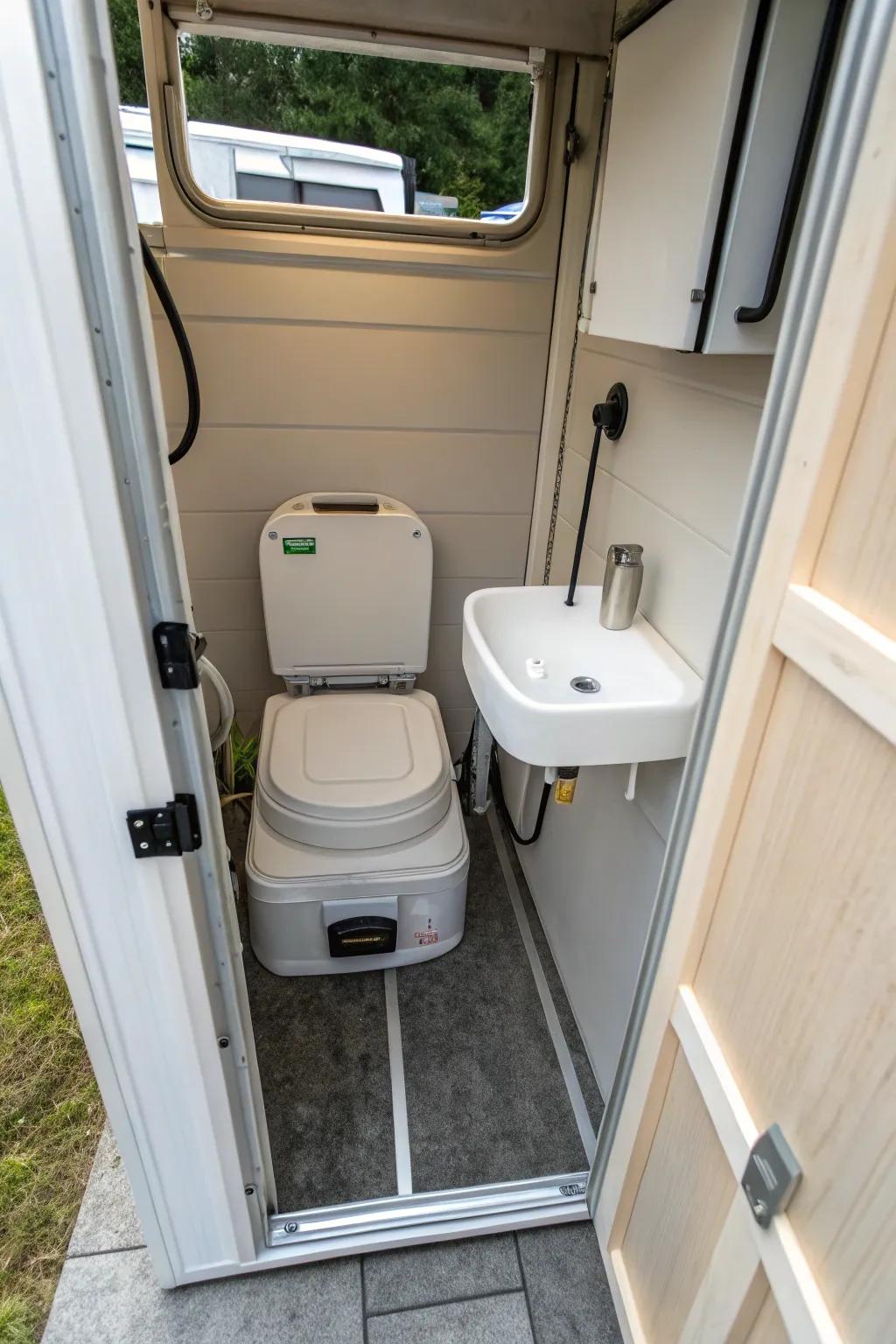 A versatile cassette toilet makes for a versatile bathroom layout