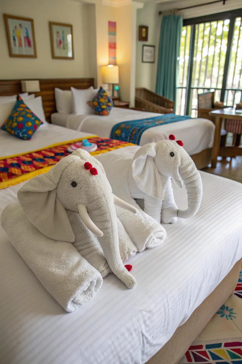 Introduce a hint of whimsy with elephant-shaped fabric folds.