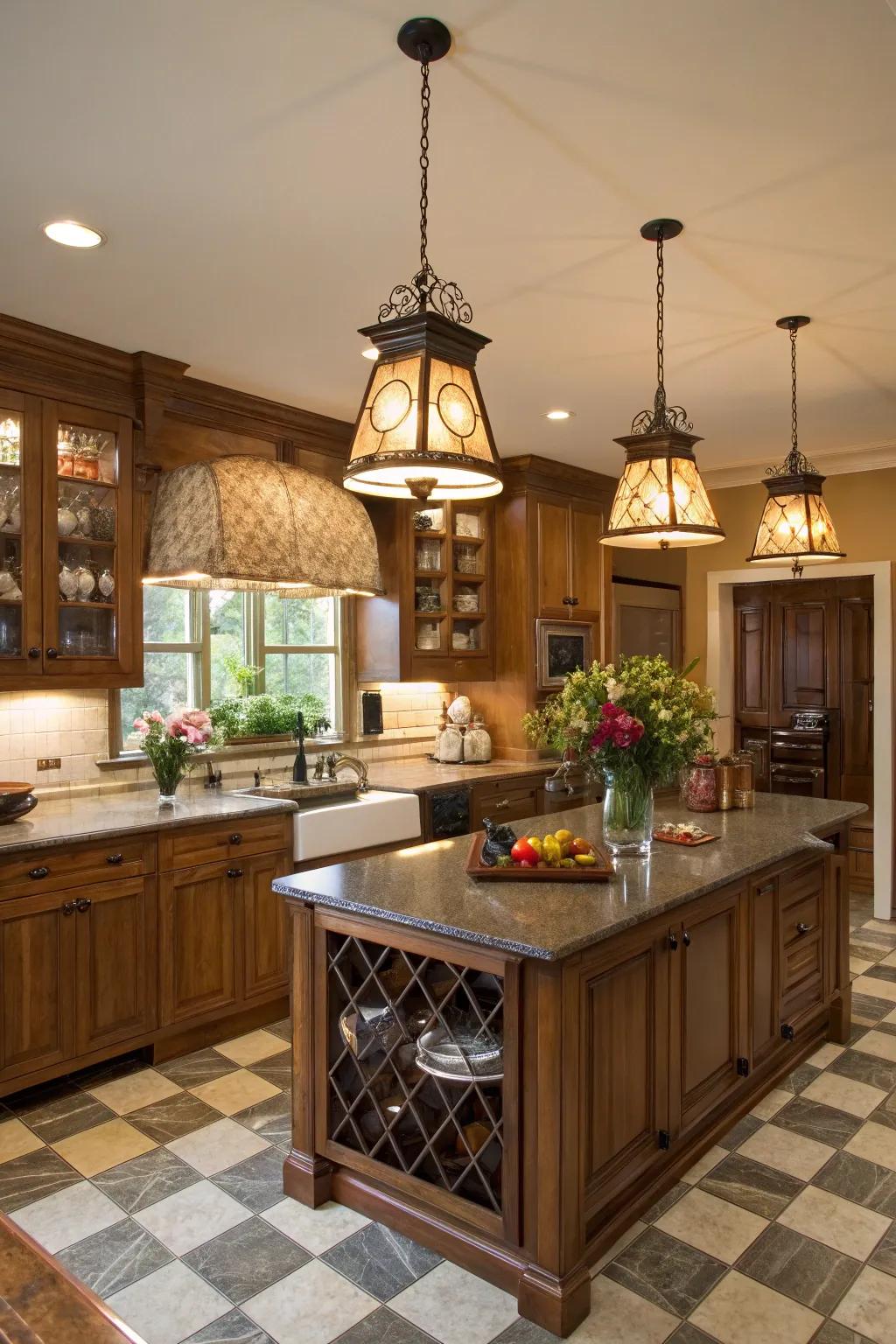 Pendant lighting brings a classic touch to this traditional kitchen.