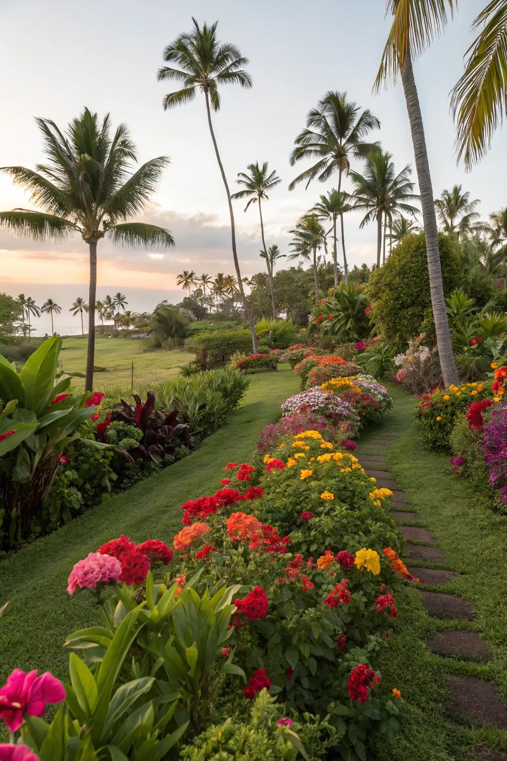 A burst of colors from tropical blooms, injecting brightness into the sanctuary.