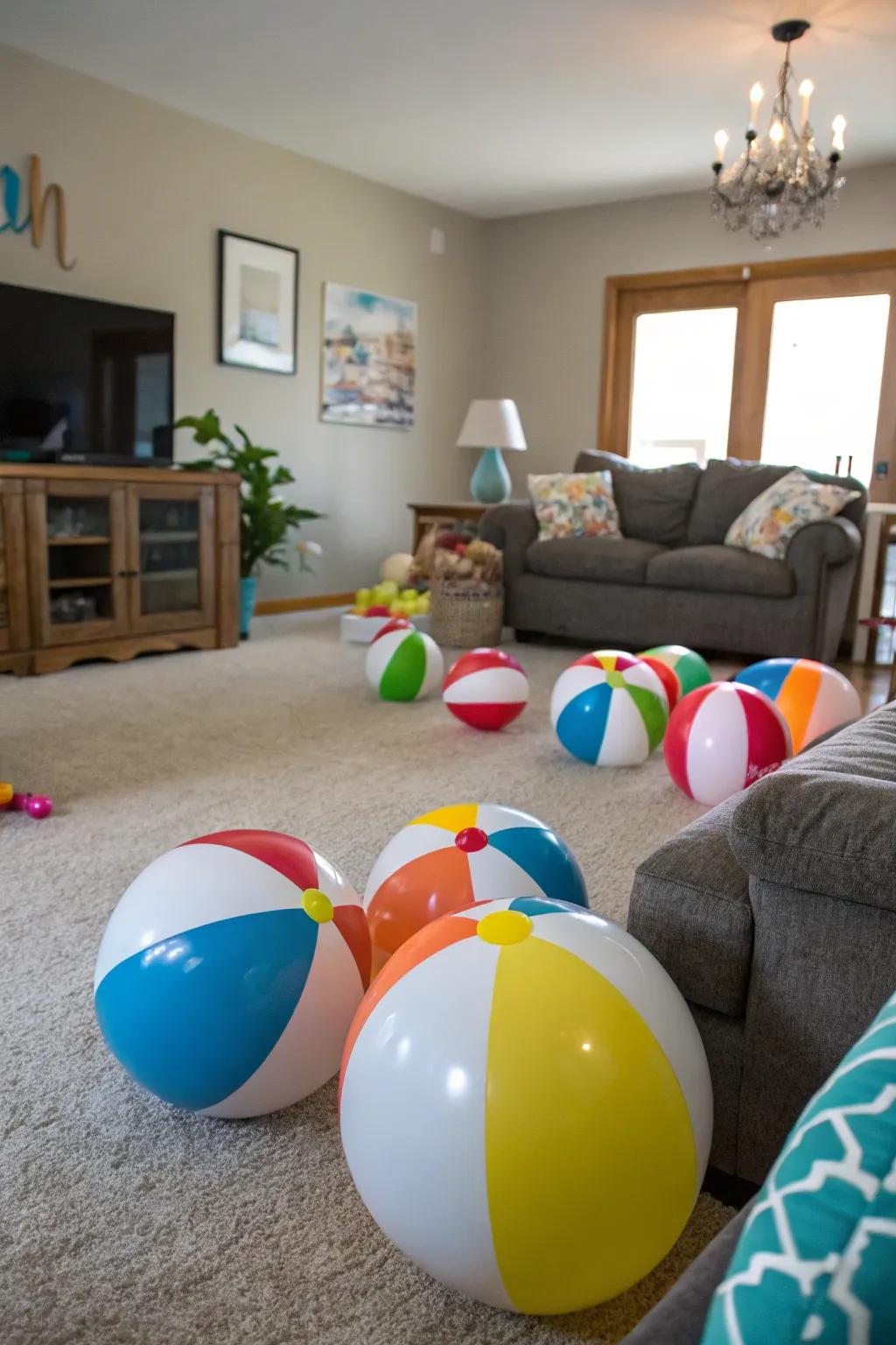 Inflatable spheres impart a playful and colorful element.