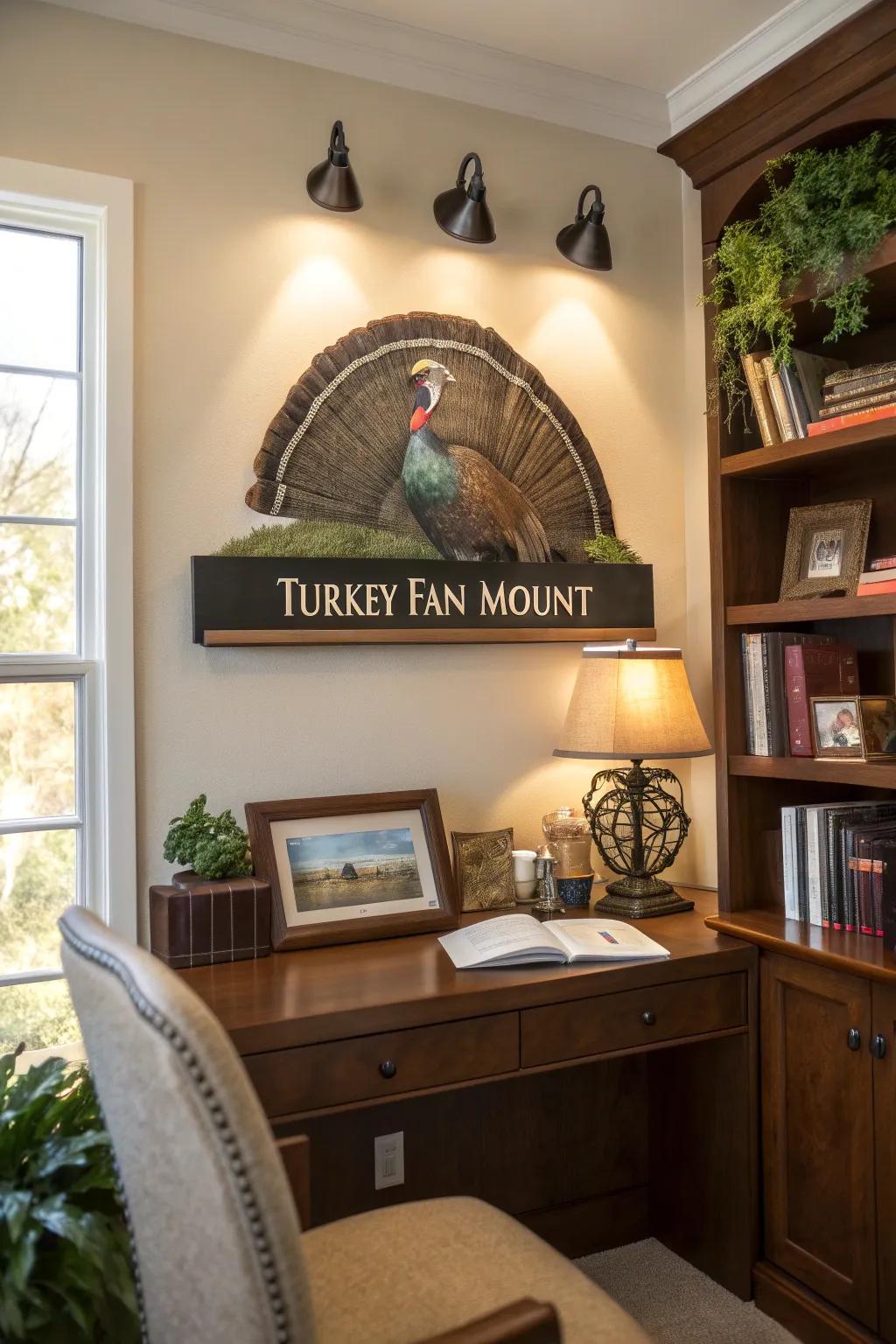Personalized monogram turns a turkey fan display into an unforgettable treasure.