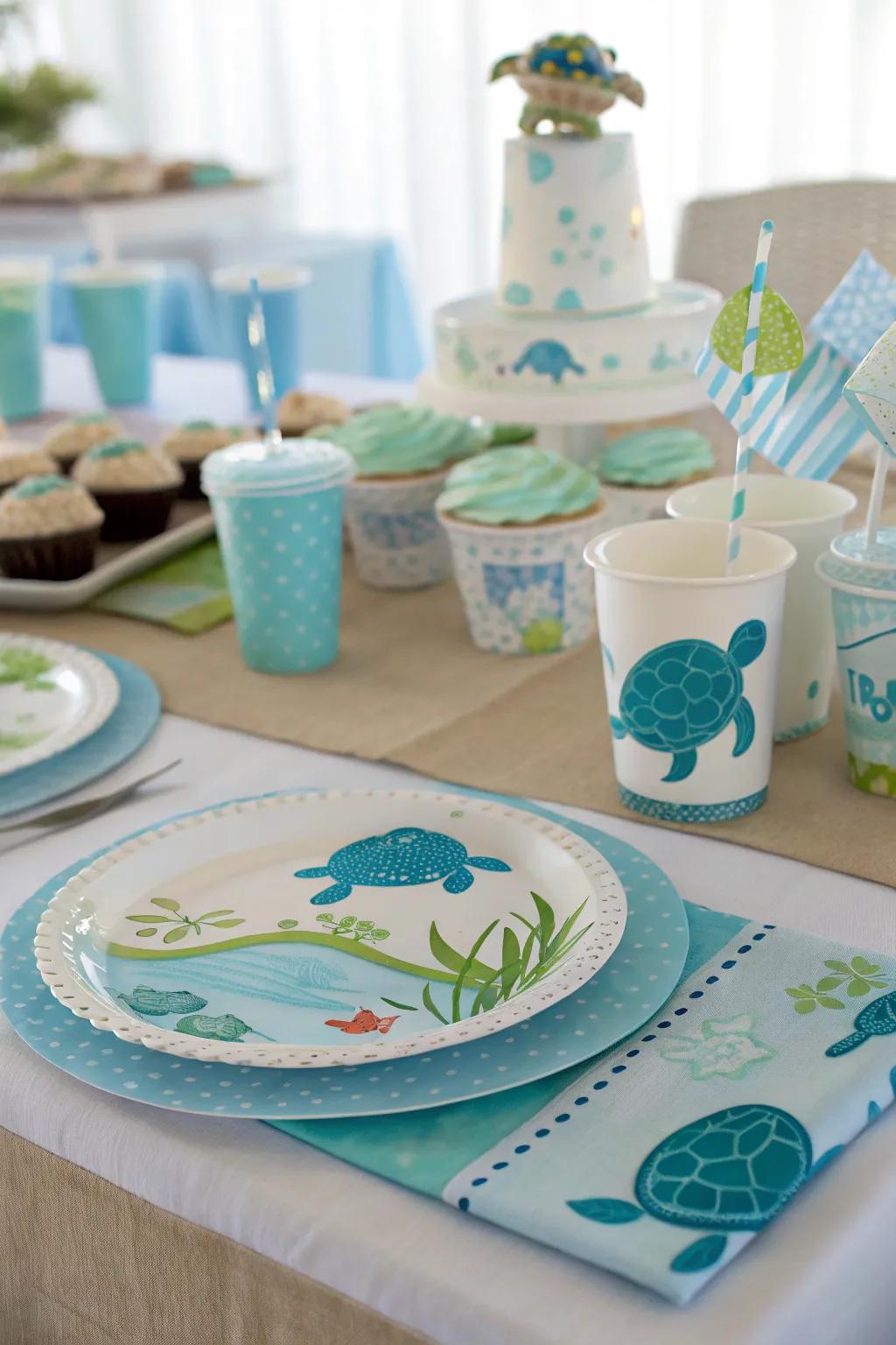 Immerse yourself in the theme with captivating marine-inspired table arrangements.