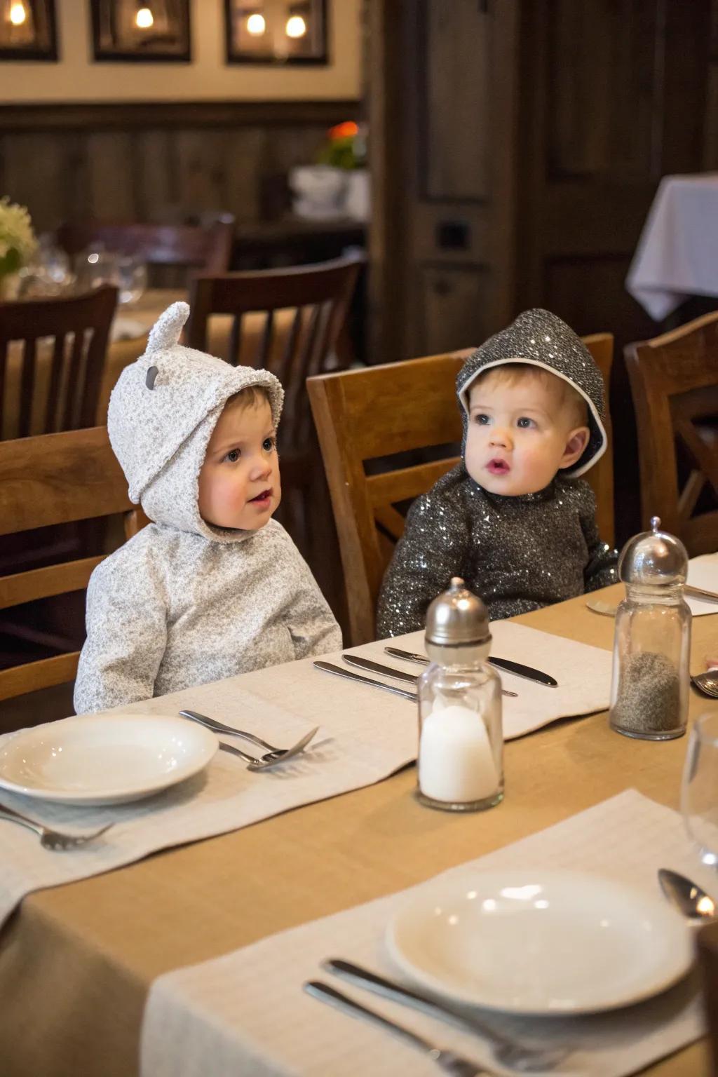 Perfectly seasoned: twins as sea salt and black pepper.