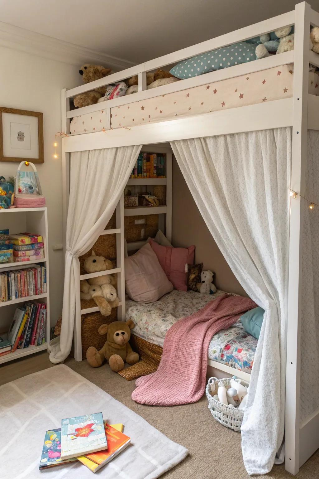 A secret hideaway beneath the bunk bed.