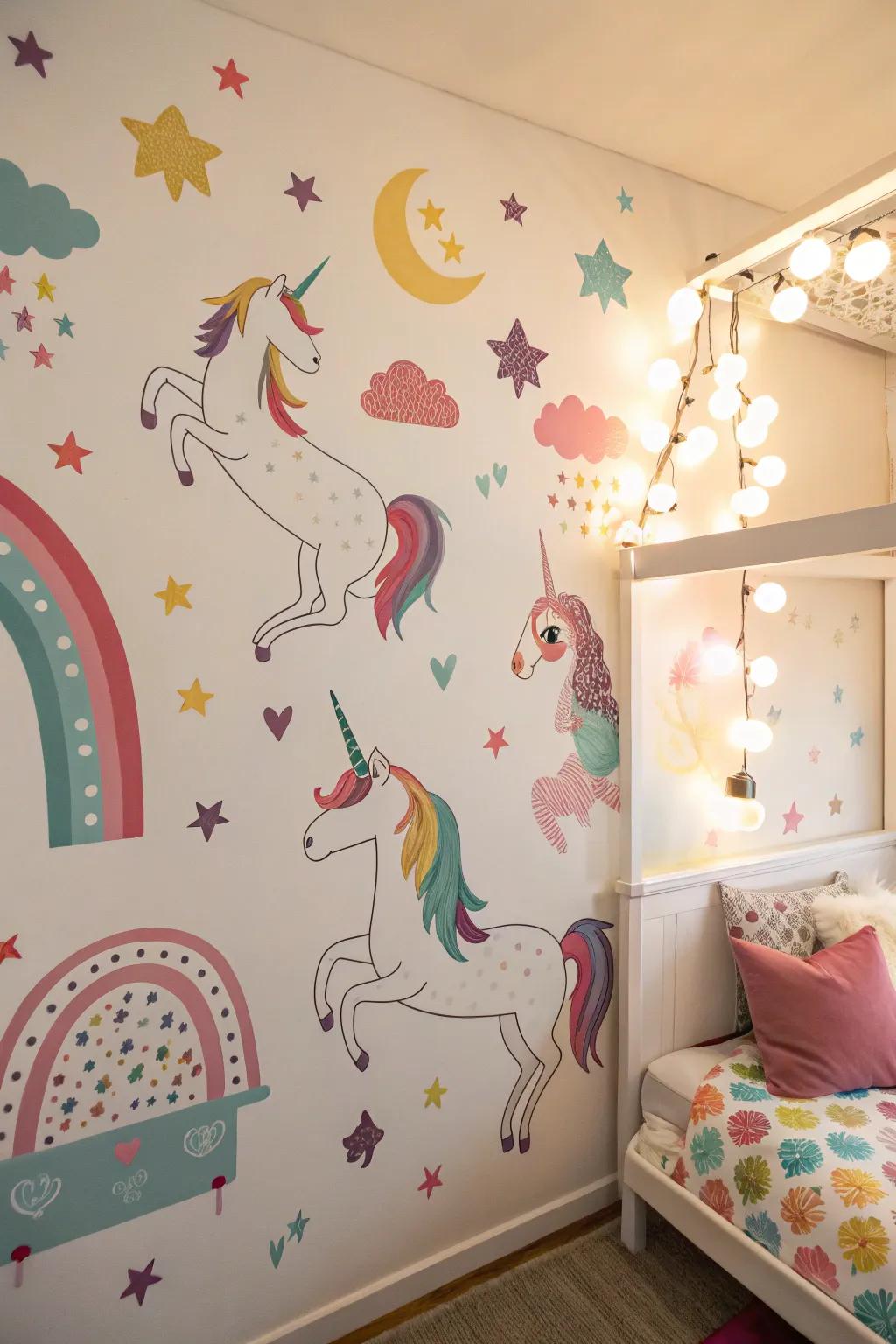 Wall stickers offer a simple way to personalize a magical creature room.
