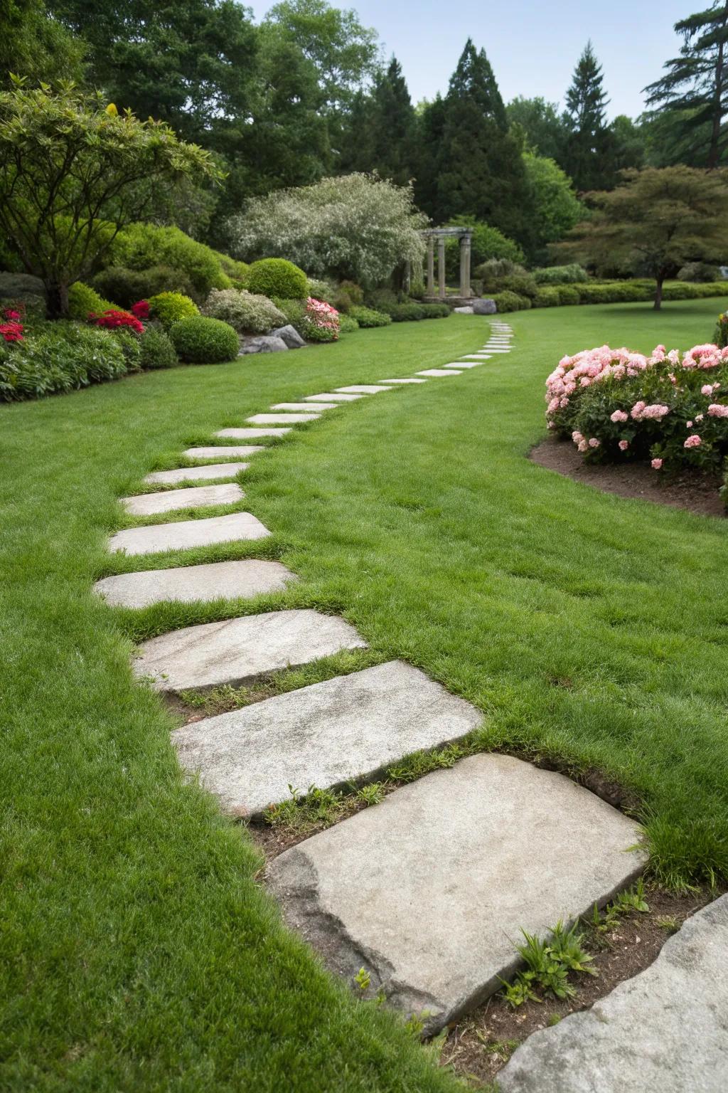 Footstones on grassland fashion a harmonious path that encourages exploration.