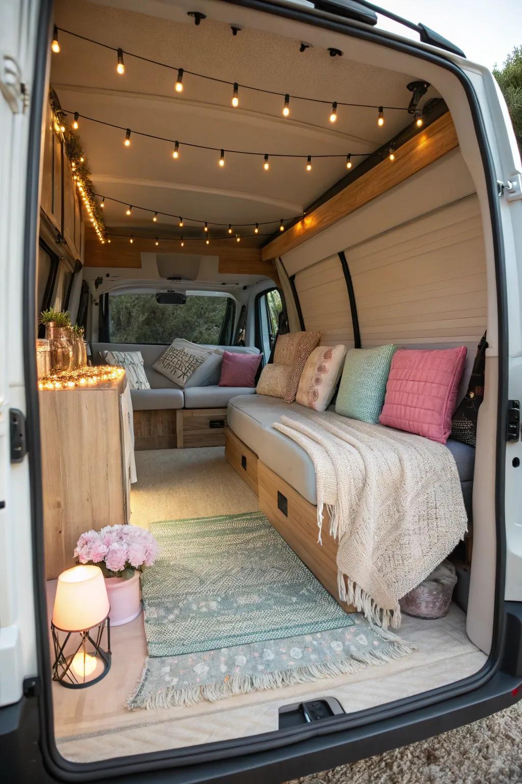 Cultivate a cozy lounge ambiance with tactile textures and captivating decor.