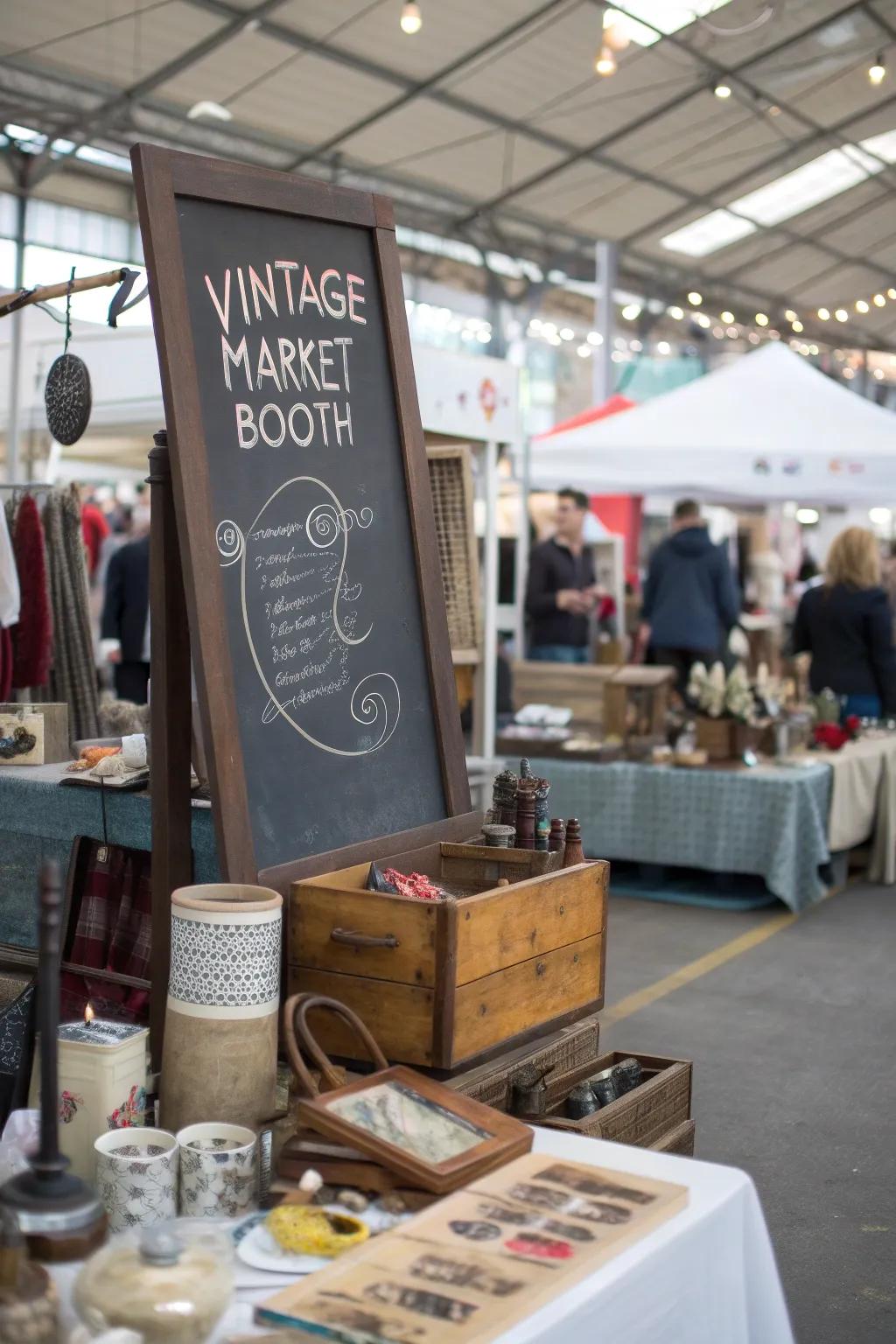 Slate board markings add a personal touch to booth displays.