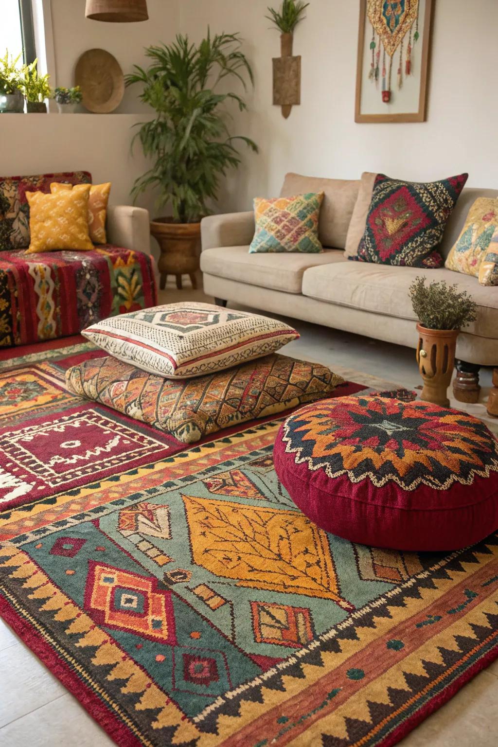 Patterns contribute a lively and fashionable element to your living room décor.