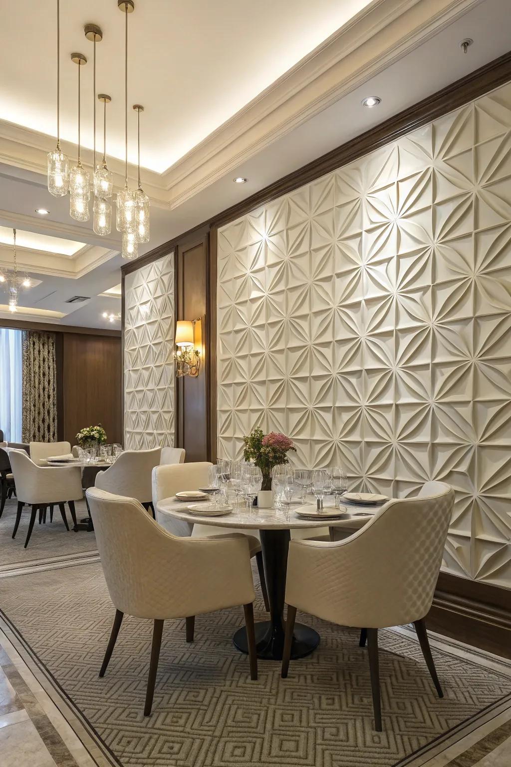 Patterned panelling introduces depth and a contemporary touch to any space.