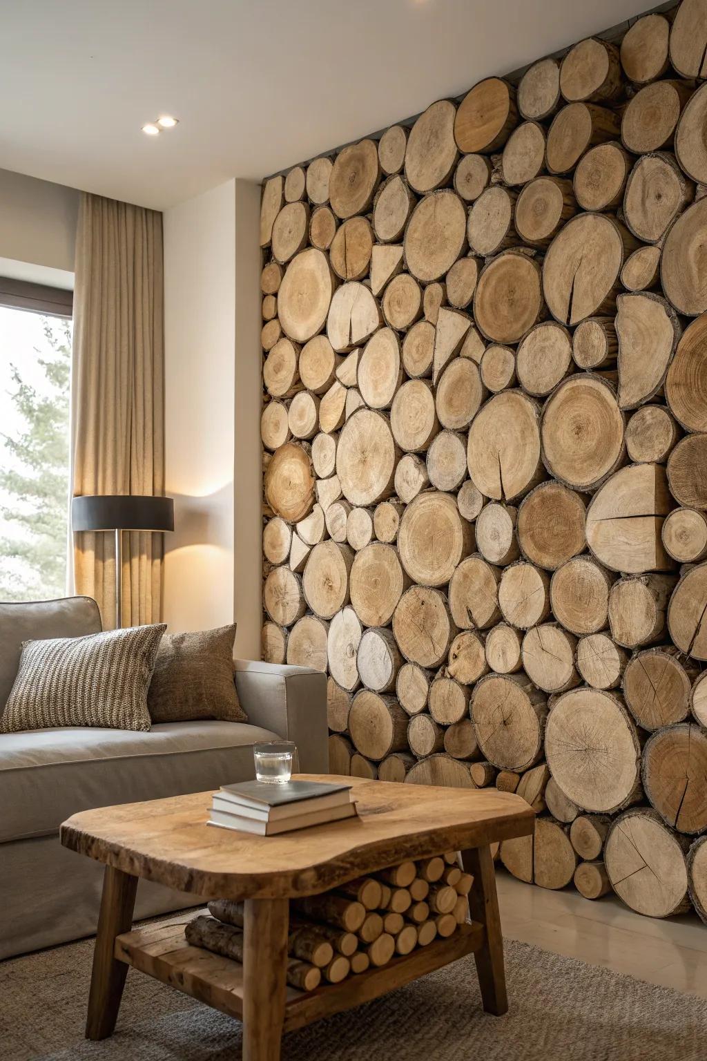 Nature meets indoors with timber log slices.