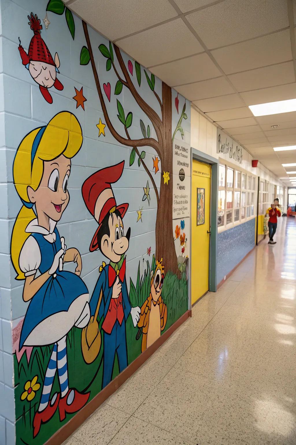 Story characters featured on a school wall