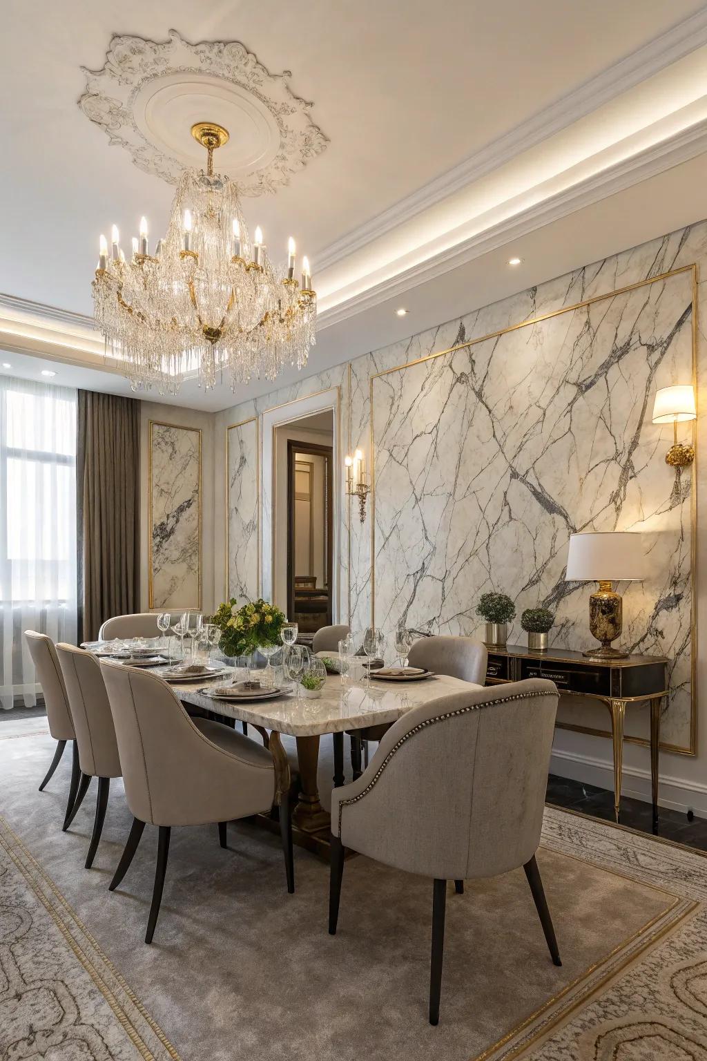 Faux stone effects imbue dining environments with refinement and opulence.