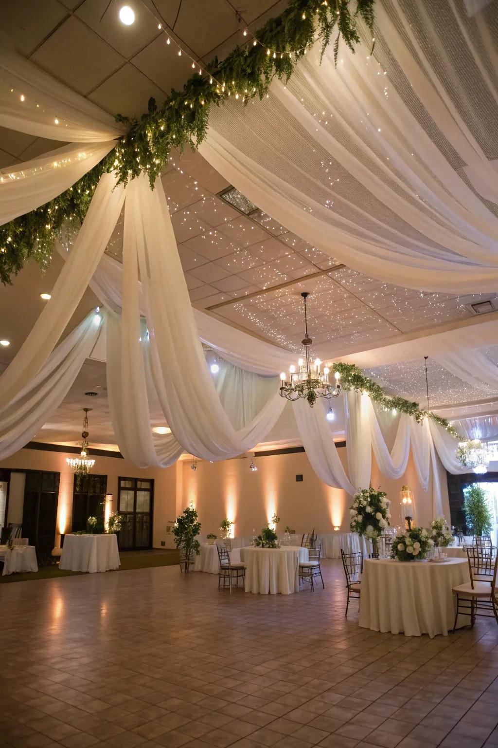 Introduce whimsy to your wedding using suspended ceiling folds.
