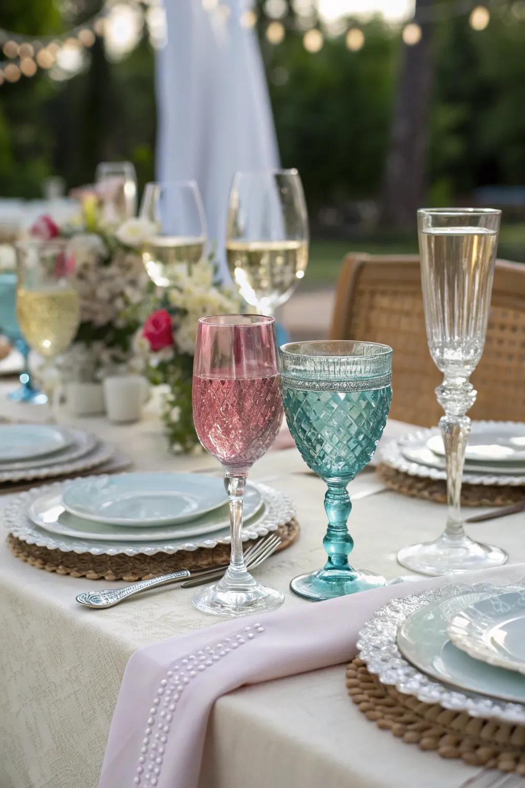 Mixing glassware styles enhances visual intrigue