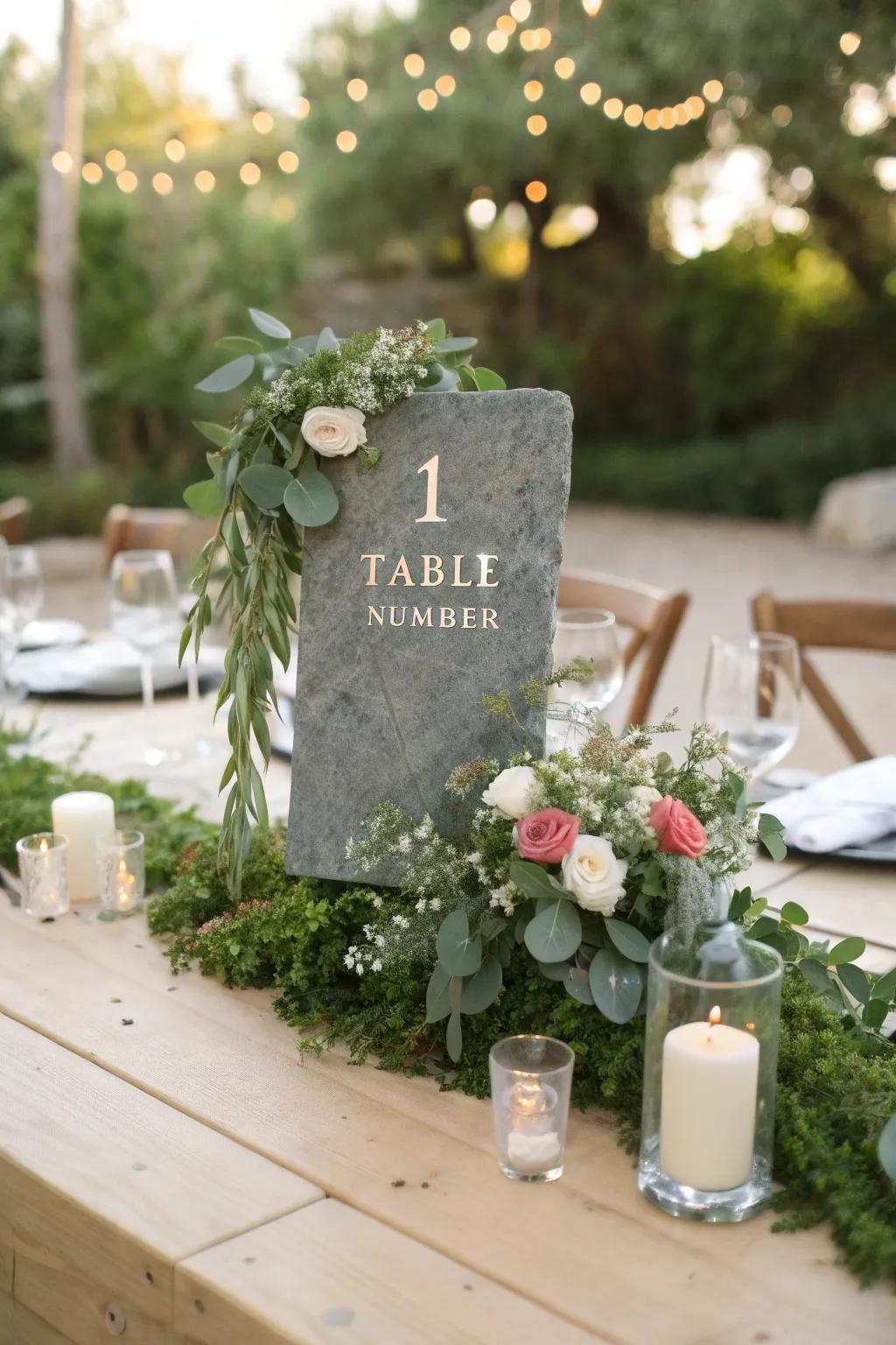 Quarry slabs infuse a natural element into your wedding decor.