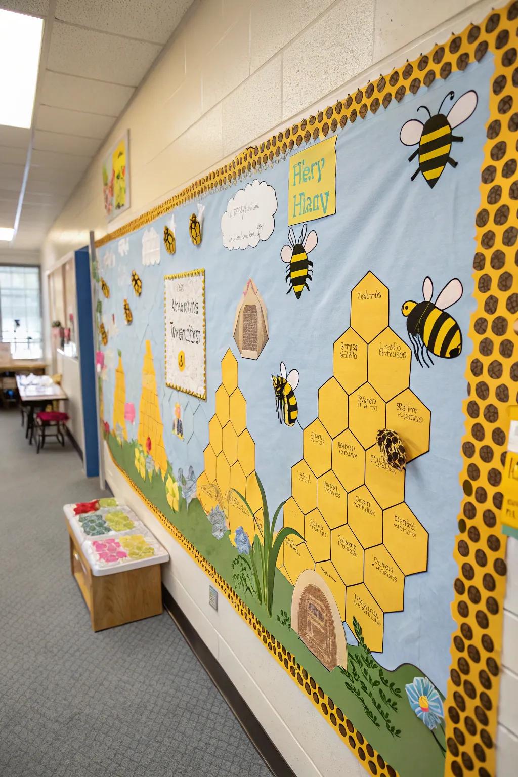 A bee-themed bulletin board to cultivate collaboration and a sense of community.