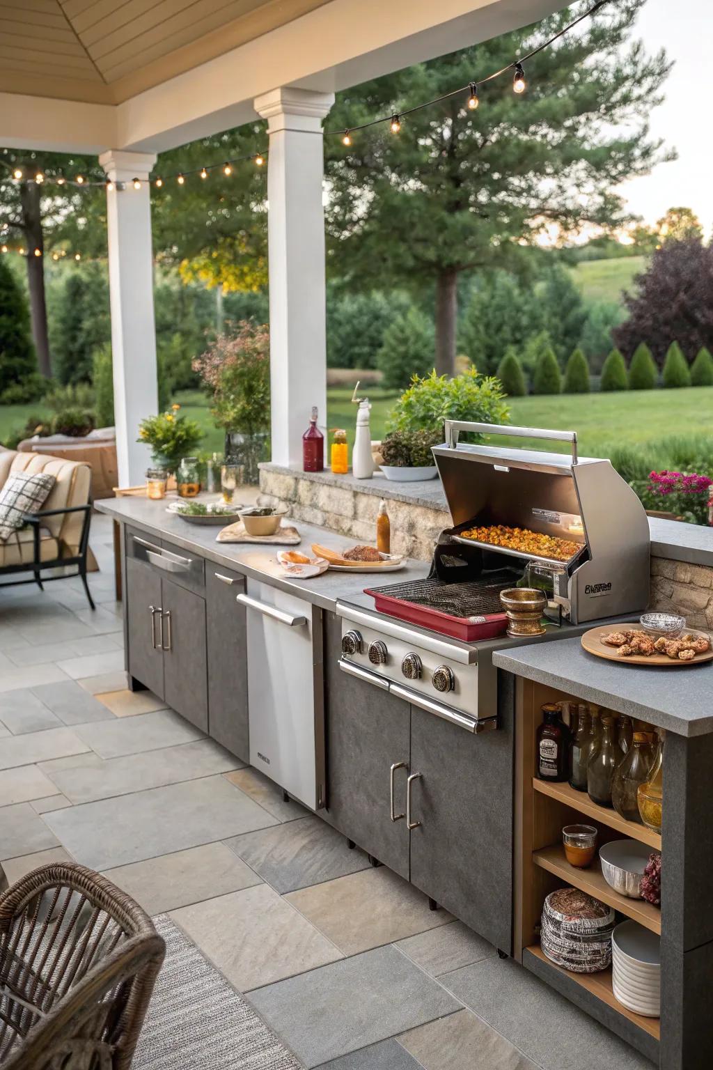 An open-air culinary center ideal for hosting celebrations and preparing a feast.