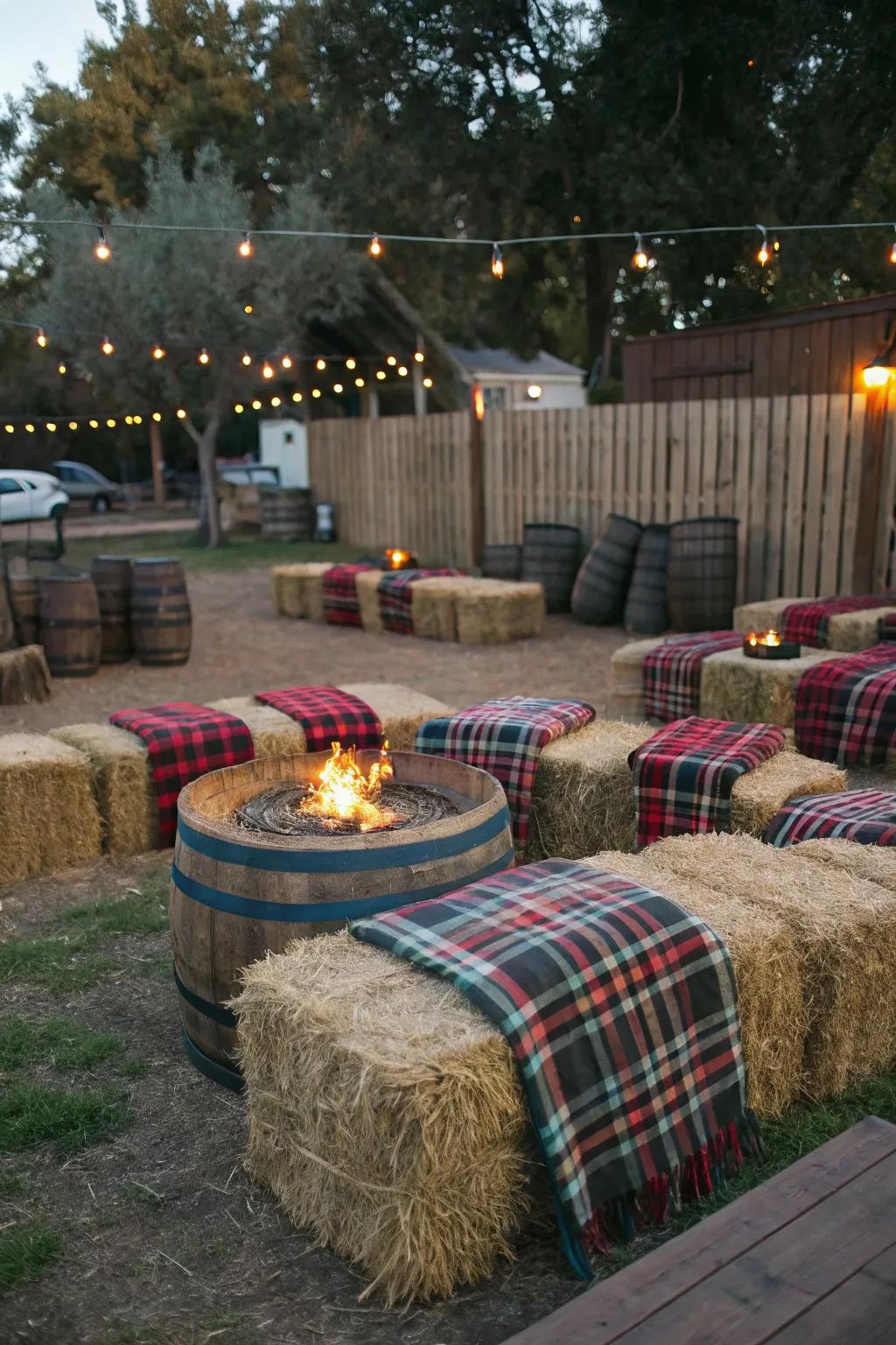 Prairie seat bales offer rustic and comfortable seating options.
