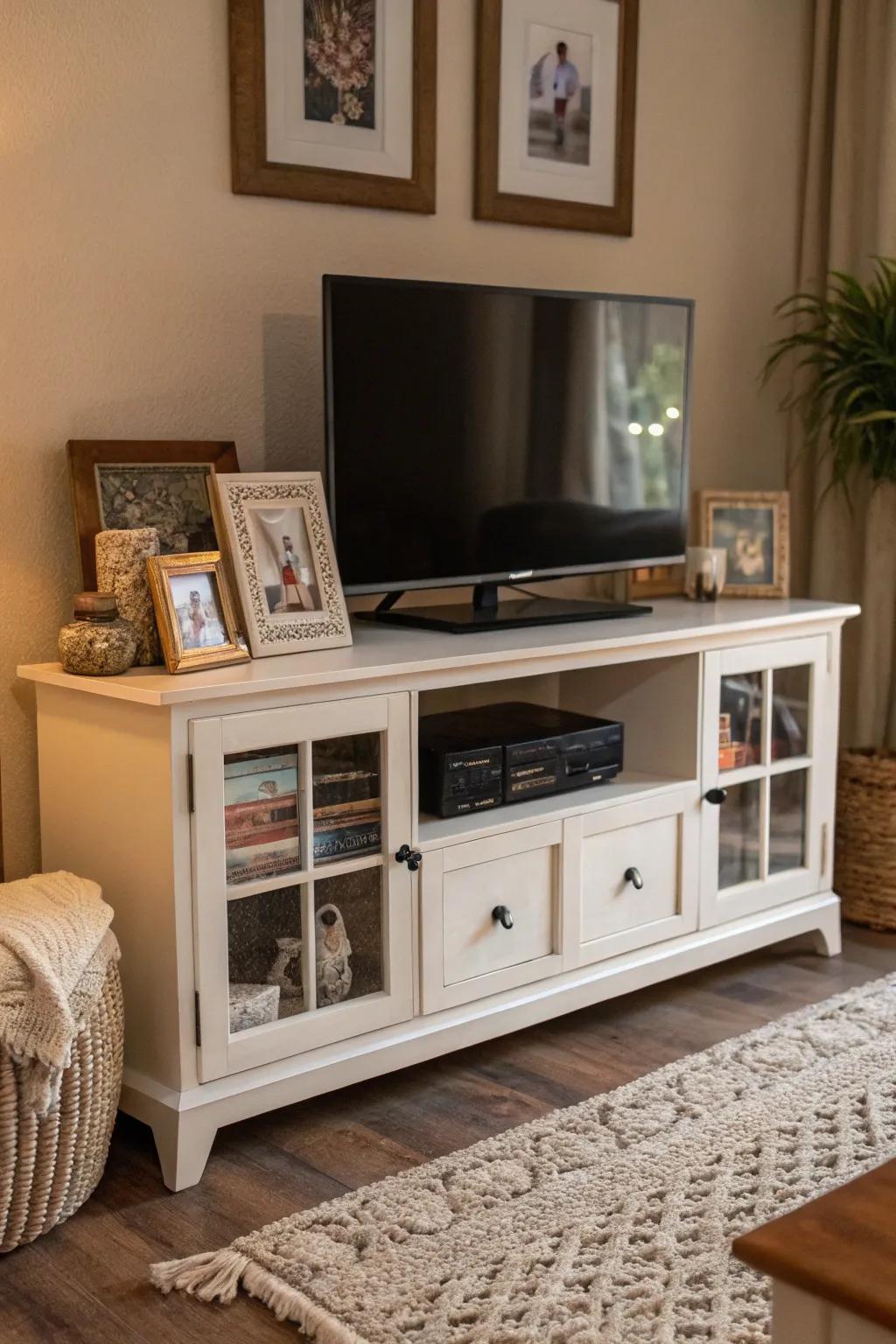 Individualize your TV console with meaningful aesthetic elements.
