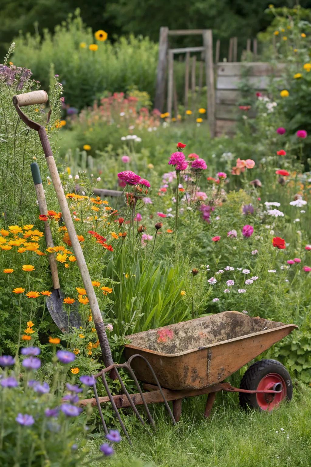 The harmonious fusion of DIY decor and wildflower splendor.