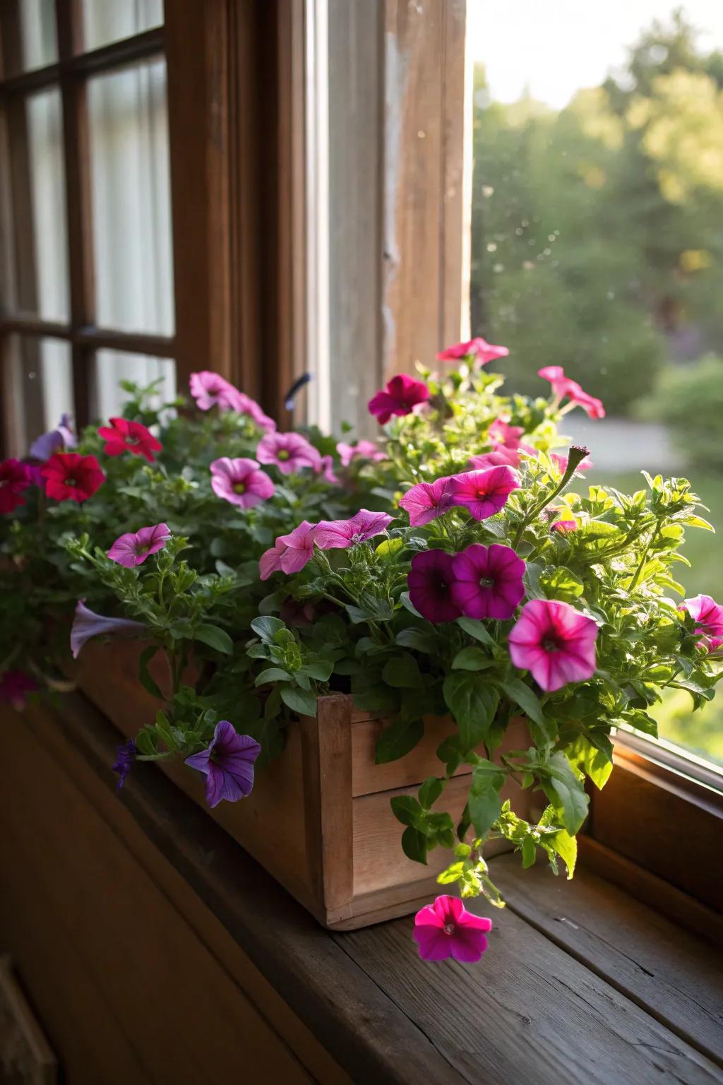 Blooms cascading beautifully over the sides, creating an abundant, lush scene.