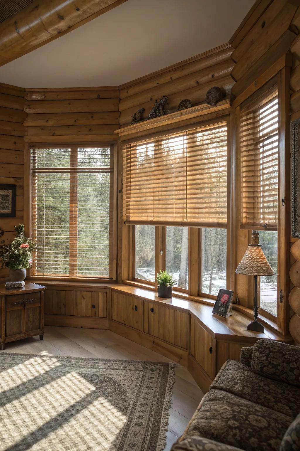 Timber slats bring warmth and refinement to bay windows.