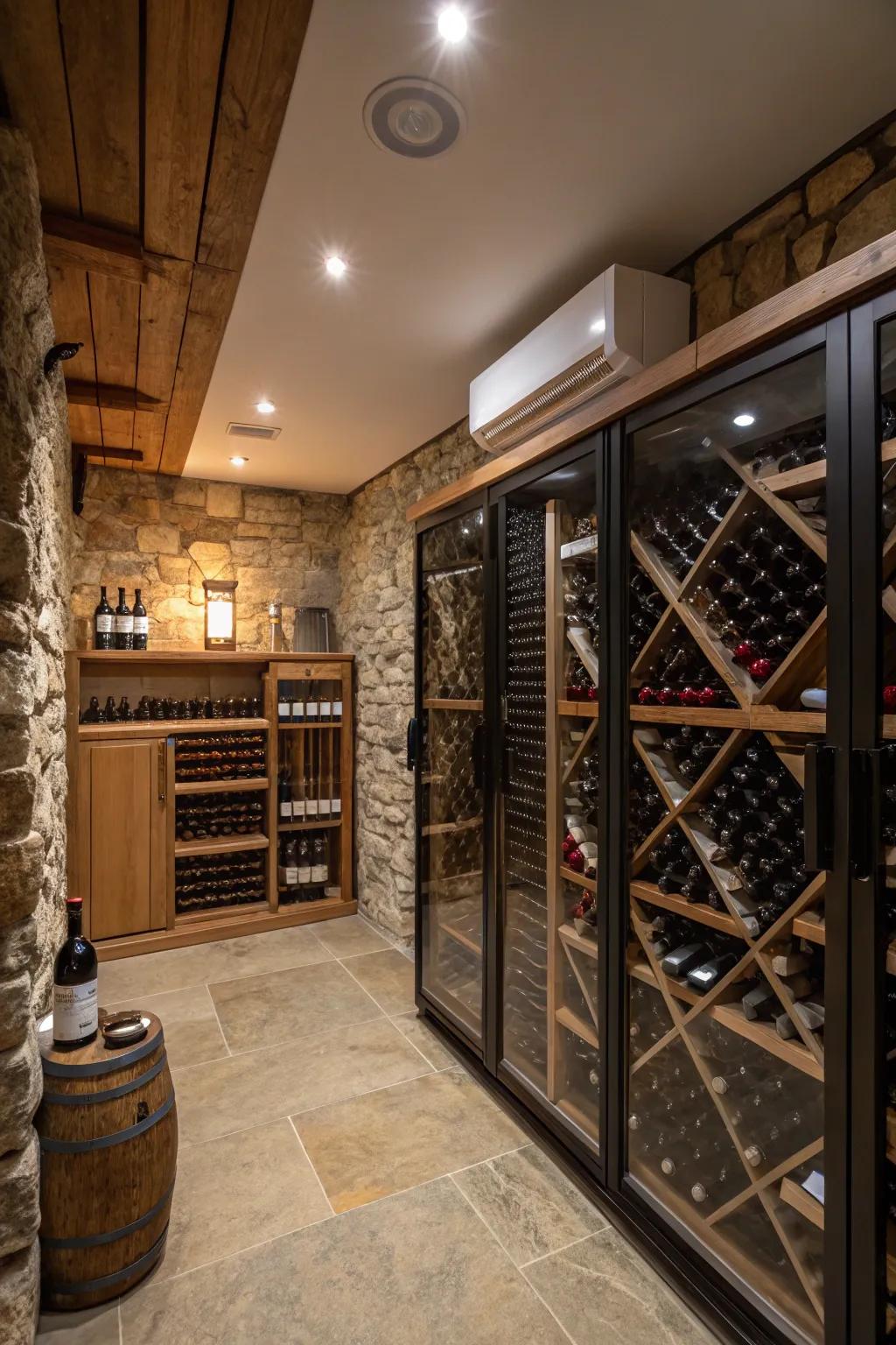 Temperature-regulated wine cellar ensuring optimal wine storage conditions.
