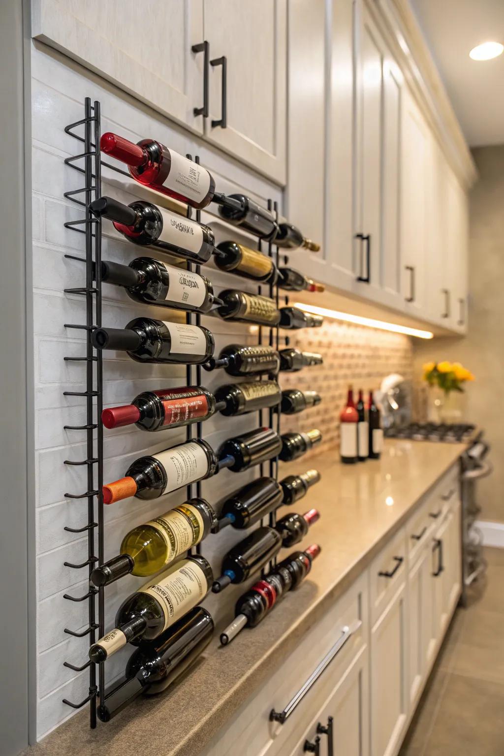 Wall-mounted racks turn wine preservation into an artistic display.