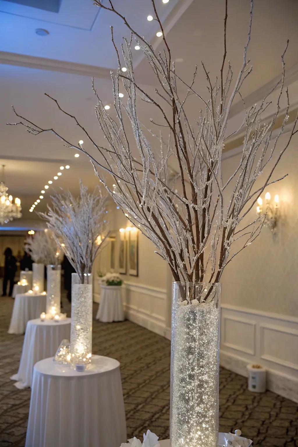 Snow-laden boughs introduce an element of nature indoors.