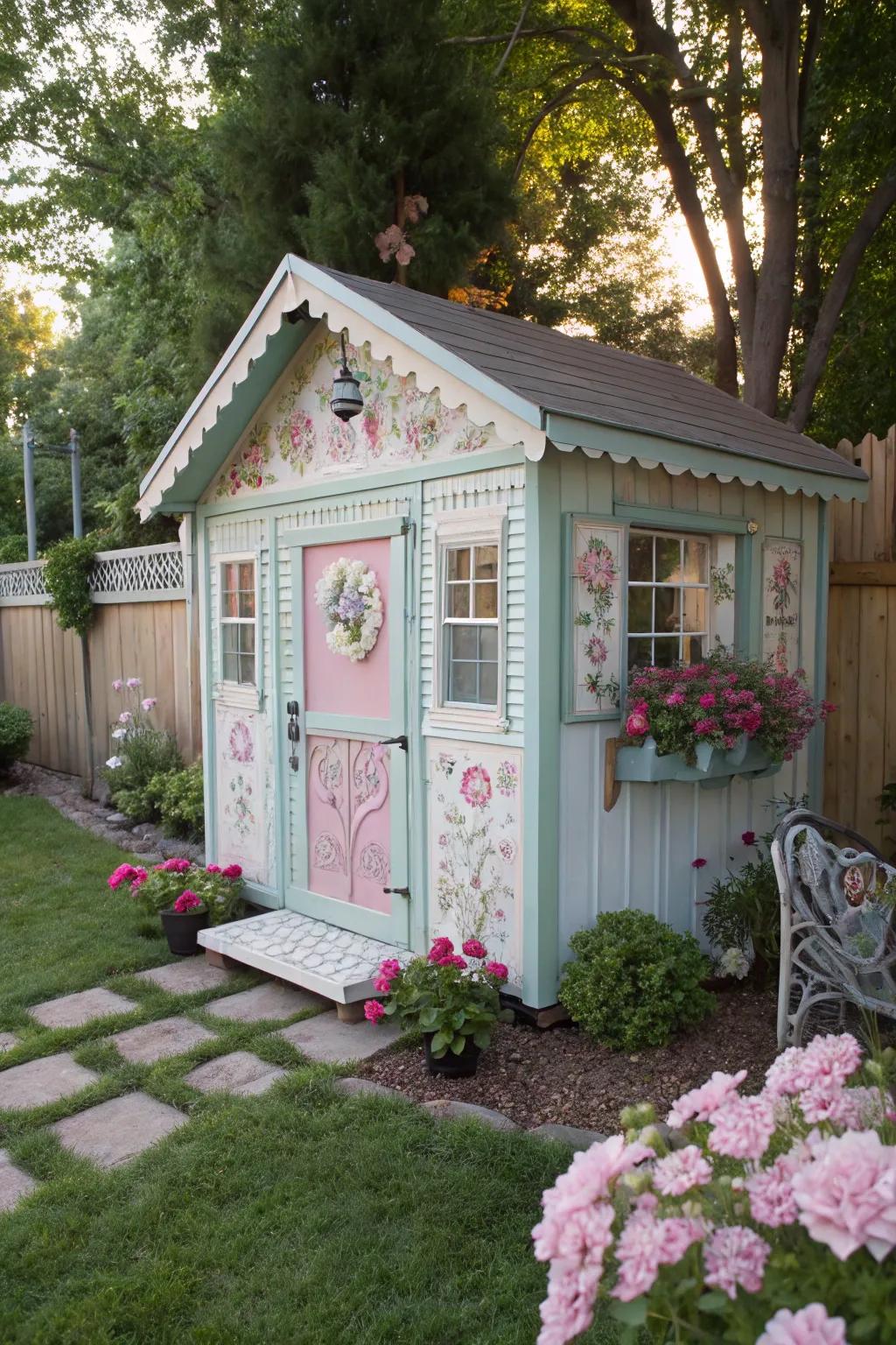 A delightful she shed for creative escapes.