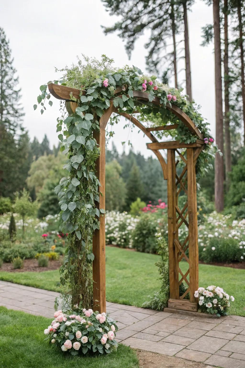 Green foliage converts your arch into a rich botanical display.