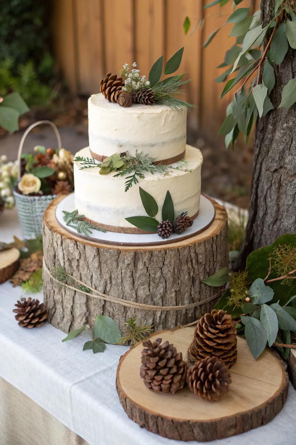Amplify your dessert presentation with a rustic cake display.